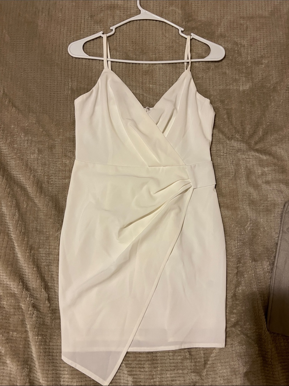 Blue Blush white Wrap-Front Spaghetti Strap Mini Dress